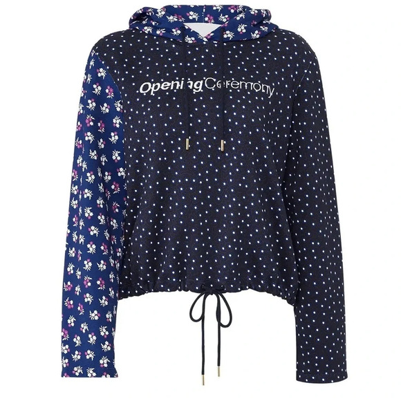OPENING CEREMONY Cropped Floral-Print Cotton Logo Hoodie Small - Picture 1 of 11